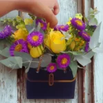 Cartera de 6 Rosas Amarillas acompañada de flores Violetas para sorprender.