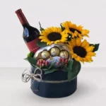 Caja con Girasoles Naturales -Incluye Bebida y Chocolates