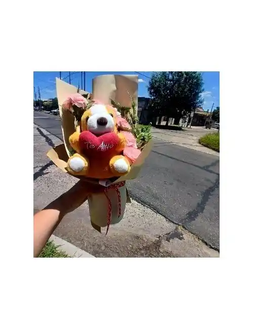 288 Media docena de claveles más Peluche Te amo - Imagen 1